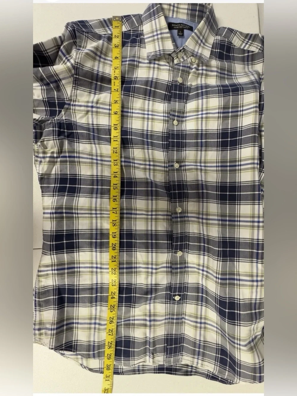 Banana Republic Oxford Shirt Slim Fit Mens L Large Blue Green Plaid Button Up